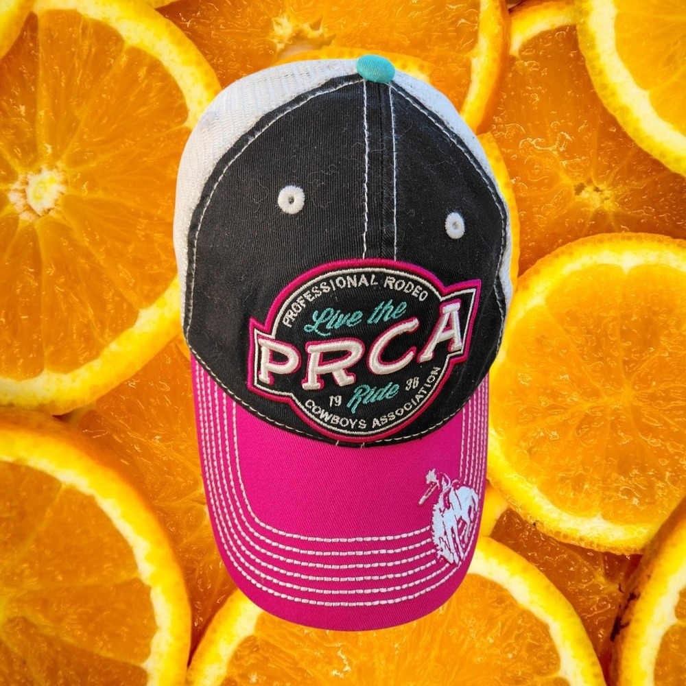 PRCA ProRodeo Gear Trucker Hat Womens Pink Black White Mesh Snapback Cap